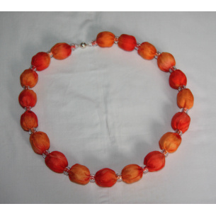 2 tone orange silk necklace with clear beads2727