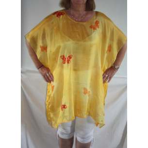 butterflies on yellow silk kaftan 0574