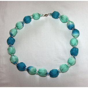 peppermint green and peacock blue silk necklace with clear beads2749