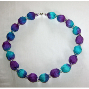 purple and turquoise silk necklace with clear beads2735