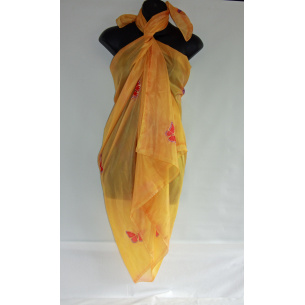 yellow with red butterflies silk sarong2092